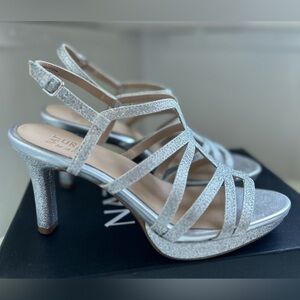 Baylor Strappy Silver Glitter Dress High Heel Sandals Size 9.5W